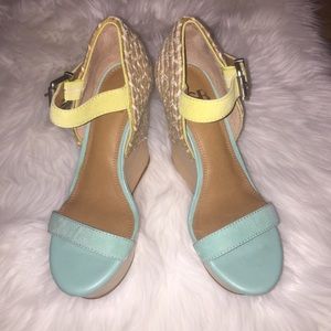 Aqua and yellow/green Gianni Bini Wedges